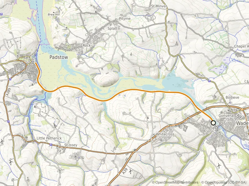 Map of the Camel Trail: Wadebridge to Padstow route line