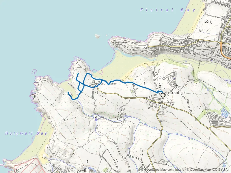 Map of the Crantock and Pentire Point West Loop route line