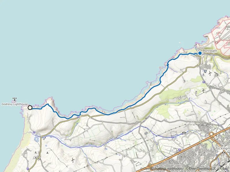 Map of the Godrevy to Portreath Coast Path route line