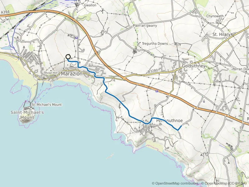 Map of the Marazion to Perranuthnoe Coast Path route line