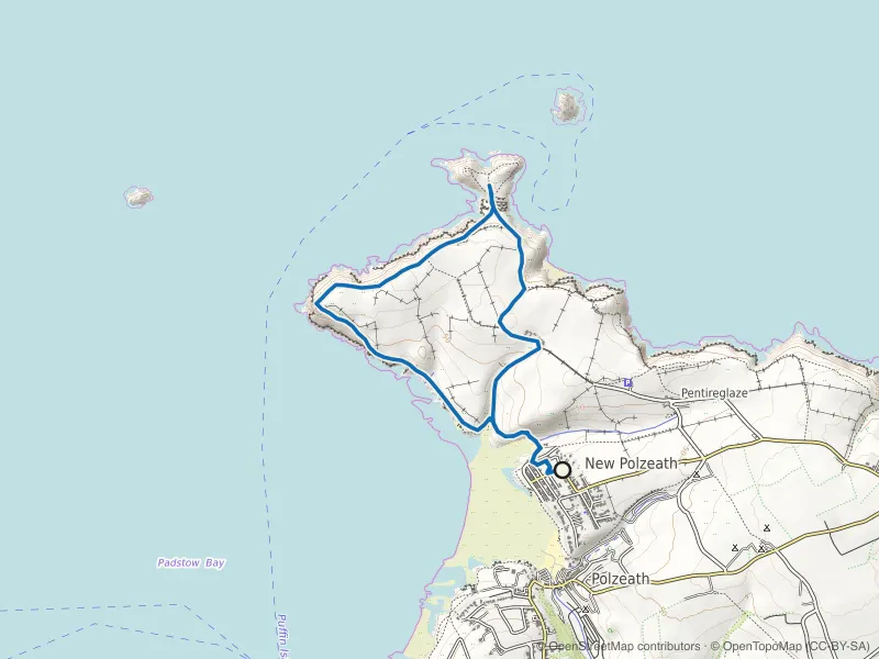 Map of the Pentire Head and The Rumps Loop route line