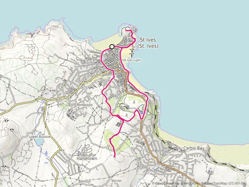 Map of the St Ives Island and Knill's Monument Loop route line